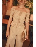 Openwork boho set, beige blouse and trousers FG595 - Online store - Boutique